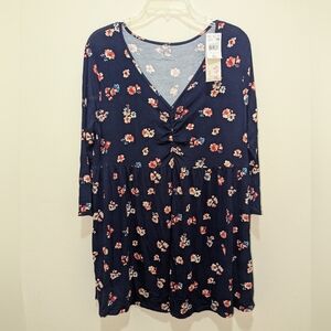 Motherhood Maternity navy blue with floral print long sleeve shirt - 1x